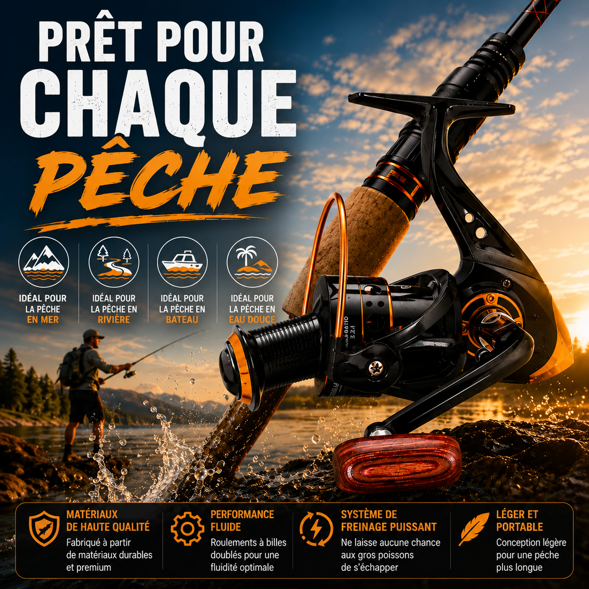 Vorasell© Moulinet de pêche à bobine CNC