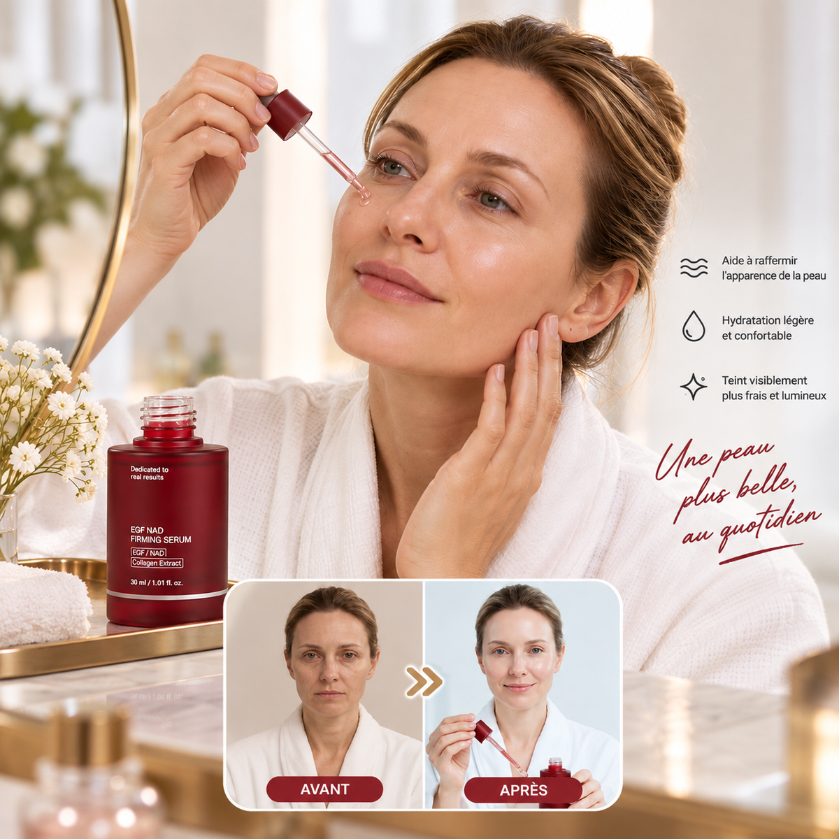 Sérum raffermissant au NAD+, EGF et collagène