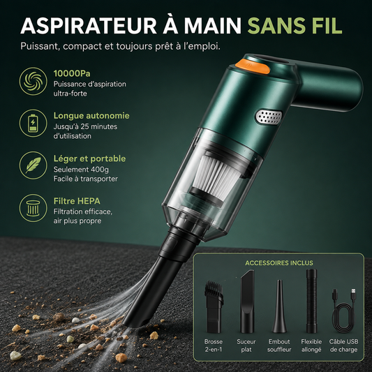 Aspirateur à Main Sans Fil – Puissant, Compact & Rechargeable